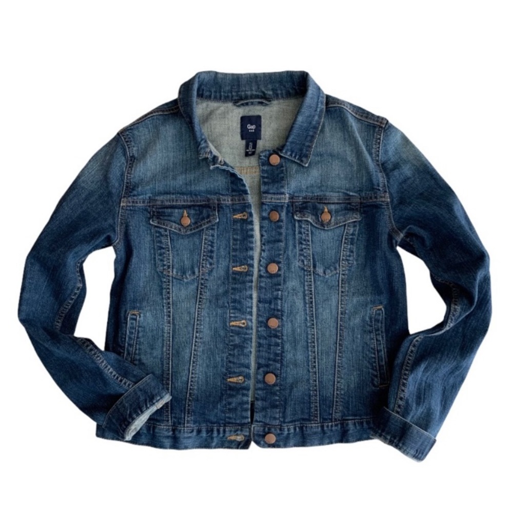 Gap Denim Icon Trucker Distressed Jean Jacket Lrg